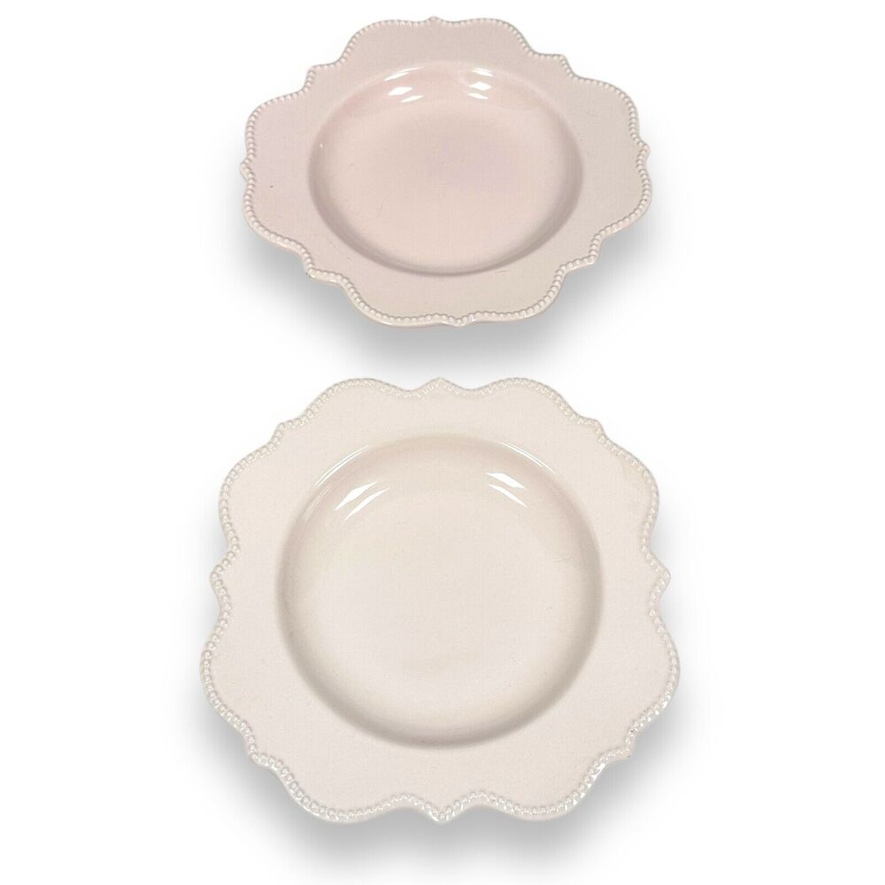 Nicole Miller Salad Plates Hobnail Beaded Scalloped Raised Edge 9" Pink Lot of 2